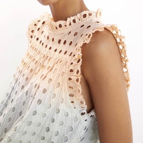 Ollari Ruffled Eyelet Tank Blouse Shirt XL Anthropologie - Picture 9 of 13